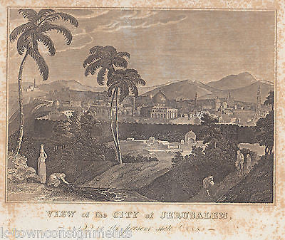 VIEW OF CITY OF JERUSALEM ANTIQUE RELIGIOUS BIBLE ENGRAVING PRINT - K-townConsignments