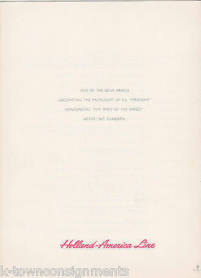 HOLLAND-AMERICA LINE SS ROTTERDAM CRUISE VINTAGE 1960s NEL KLAASSEN DINNER MENU - K-townConsignments