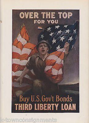 SOLDIER GRIPPING AMERICAN FLAG WAR BONDS VINTAGE WWI GRAPHIC ART POSTER PRINT - K-townConsignments