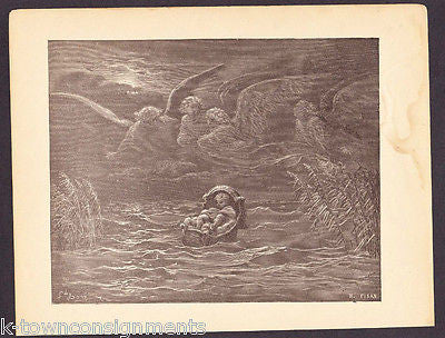 Baby Moses Floating Basket w/ Angels Gustave Dore Antique Bible Engraving Print - K-townConsignments