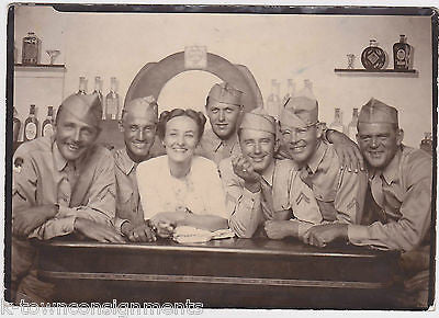FULLY IDed MILITARY MEN AT BAR VINTAGE WWII SNAPSHOT BING CROSBY LOOK-A-LIKE - K-townConsignments