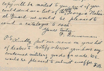 FRANCIS BANNERMAN MILITARY SURPLUS CATALOG OWNER AUTOGRAPH SIGNED LETTER 1896 - K-townConsignments