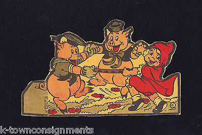 RED RIDING HOOD & LITTLE PIGS VINTAGE GRAPHIC CARTOON ART FOLDING BOARD CUT-OUT - K-townConsignments