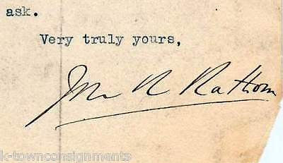 JOHN RATHOM WWI NEWS ADVOCATE JOURNALIST AUTOGRAPH SIGNED STATIONERY LETTER - K-townConsignments