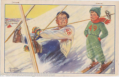 FATHER & SON ON SKI SLOPES VINTAGE HUMOROUS GRAPHIC ART PRINT BY SAMBROOK - K-townConsignments