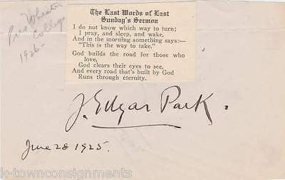 JOHN EDGAR PARK WHEATON COLLEGE PRESIDENT VINTAGE AUTOGRAPH SIGNATURE CLIPPING - K-townConsignments