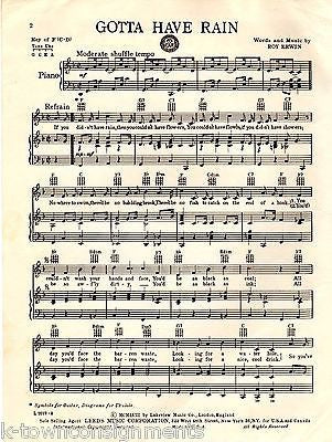 MAX BYGRAVES GOTTA HAVE RAIN VINTAGE SONG & LYRICS SHEET MUSIC BY ROY ERWIN 1958 - K-townConsignments