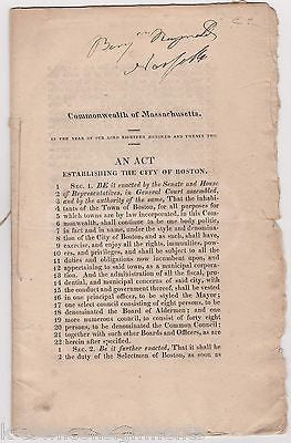AN ACT ESTABLISHING THE CITY OF BOSTON MASSACHUSETTS ANTIQUE POLITICAL BOOK 1822 - K-townConsignments
