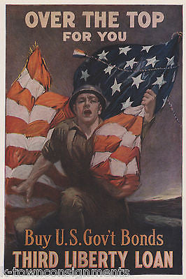 SOLDIER GRIPPING AMERICAN FLAG WAR BONDS VINTAGE WWI GRAPHIC ART POSTER PRINT - K-townConsignments