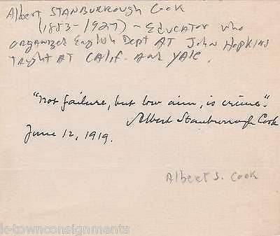 ALBERT STANBORROUGH COOK AMERICAN PHILOLOGIST VINTAGE AUTOGRAPH SIGNATURE - K-townConsignments