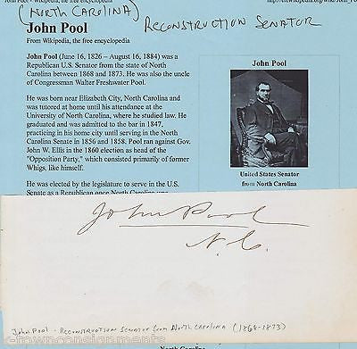 JOHN POOL NORTH CAROLINA CIVIL WAR SENATOR ANTIQUE AUTOGRAPH SIGNATURE - K-townConsignments