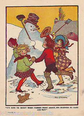 Christmas Toys Girls Snowman Play Vintage Fairy Tale Nursery Rhyme Poem Print - K-townConsignments