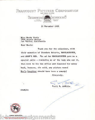 CECIL B. deMILLE MANSLAUGHTER MOVIE DIRECTOR HUMOROUS AUTOGRAPH SIGNED NOTE 1955 - K-townConsignments