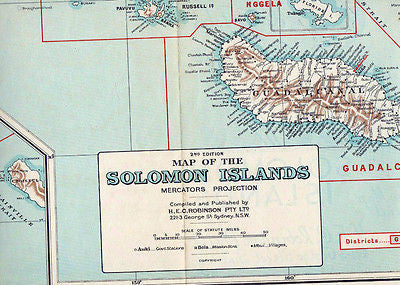 SOLOMON ISLANDS GUADALCANAL MALAITA YSABEL ANTIQUE ROBINSON GRAPHIC COLOR MAP - K-townConsignments