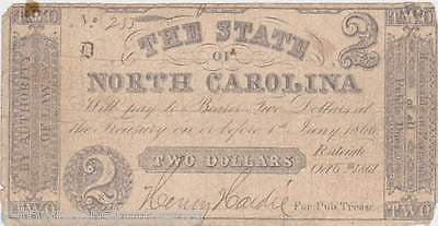 1867 NORTH CAROLINA STATE VINTAGE $2 PAPER MONEY BANK NOTE - K-townConsignments
