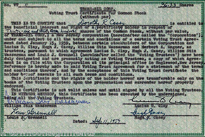 WWII GENERAL HUGH CASEY OCCIDENTAL PETROLEUM AUTOGRAPH SIGEND STOCK CERTIFICATE - K-townConsignments