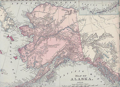 Alaska State Antique 1890s Graphic Illustration Atlas Map Engraving Print - K-townConsignments