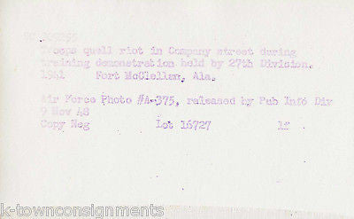 RIOT IN COMPANY ST 27th DIVISION FORT McCLELLAN VINTAGE WWII MILITARY FILE PHOTO - K-townConsignments