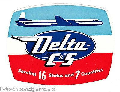 DELTA C&S AIRLINE RED WHITE & BLUE VINTAGE GRAPHIC AIRPLANE LUGGAGE TAG STICKER - K-townConsignments