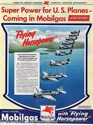 MOBILGAS POWERING US FIGHTER PLANES VINTAGE WWII HOMEFRONT GRAPHIC ADVERTISING - K-townConsignments