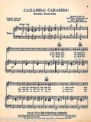 CARAMBA RUMBA XAVIER CUGAT VINTAGE SPANISH GUITAR SONG SHEET MUSIC 1943 - K-townConsignments