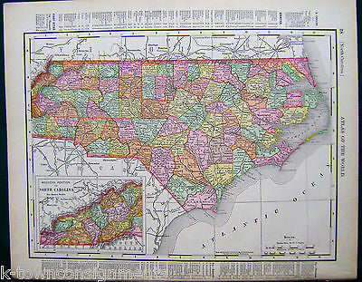 North Carolina State Antique 1898 Graphic Illustration Map Atlas Print - K-townConsignments