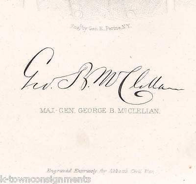 CIVIL WAR GENERAL GEORGE McCLELLAN FACSIMILE AUTOGRAPH ANTIQUE ENGRAVING PRINT - K-townConsignments