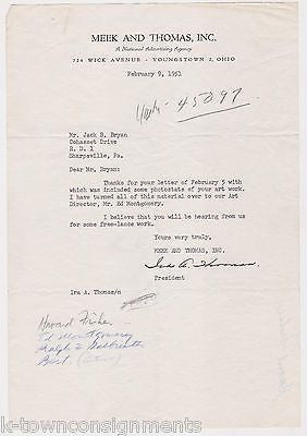 IRA THOMAS MEEK & THOMAS ADVERTISING AGENCY AUTOGRAPH SIGNED STATIONERY LETTER - K-townConsignments