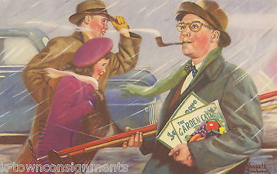 GARDENING IN WINTER SMOKING PIPE HUMOROUS VINTAGE SAMBROOK GRAPHIC ART PRINT - K-townConsignments