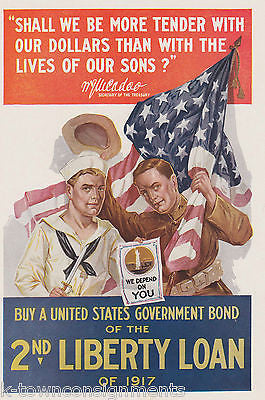 ARMY & NAVY DEPEND ON YOU WAR BONDS VINTAGE WWI GRAPHIC ART POSTER PRINT - K-townConsignments