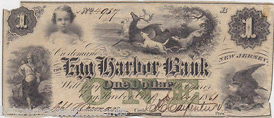 1861 EGG HARBOR BANK NEW JERSEY $1 BANK NOTE W/ NATIVE AMERICAN EAGLE ENGRAVING - K-townConsignments