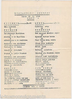 UNUSUAL 1940s SPANISH AMERICAN RESTAURANT DINNER MENU - HAND TYPED - K-townConsignments