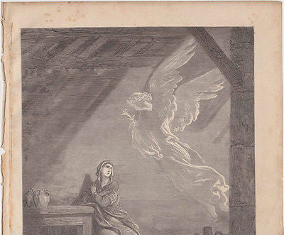 The Annunciation 1870s Antique Bible Engraving Print - K-townConsignments