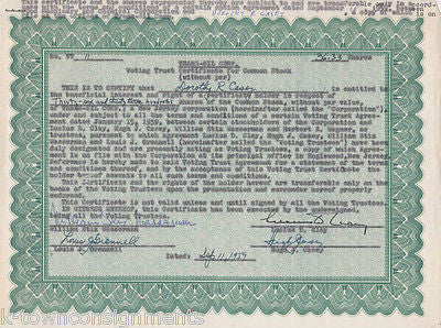 WWII GENERAL HUGH CASEY OCCIDENTAL PETROLEUM AUTOGRAPH SIGEND STOCK CERTIFICATE - K-townConsignments