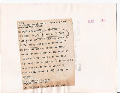 PIERRE DU PONT PRESS PHOTO GENERAL MOTORS NEW YORK 1937 - K-townConsignments