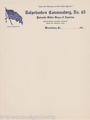 TULPEHOCKEN COMMANDERY PATRIOTIC ORDER SONS OF AMERICA 1930s GRAPHIC STATIONERY - K-townConsignments