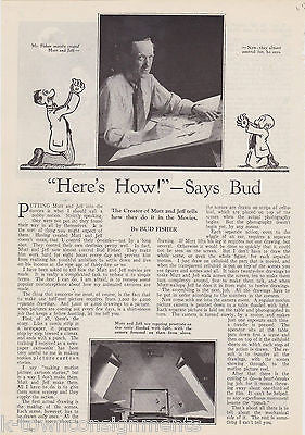 BUD FISHER MUTT AND JEFF COMIC CARTOON ILLUSTRATOR VINTAGE 1920s NEWS ARTICLE - K-townConsignments