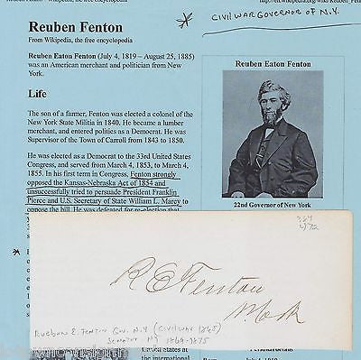 REUBEN FENTON NEW YORK CIVIL WAR GOVERNOR & SENATOR ANTIQUE AUTOGRAPH SIGNATURE - K-townConsignments