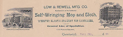 SELF WRINGING MOP CLEVELAND OHIO ANTIQUE GRAPHIC ENGRAVING STATIONERY 1890 - K-townConsignments