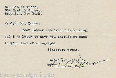 WILLIAM DRESS EVANSVILLE INDIANA MAYOR 1940s AUTOGRAPH SIGNED STATIONERY LETTER - K-townConsignments
