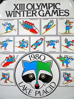 LAKE PLACID XIII 13th WINTER OLYMPIC GAMES RACCOON GRAPHIC ART PROMO POSTER 1977 - K-townConsignments