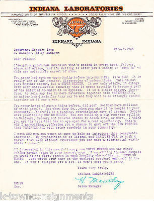 ELKHART INDIANA LABORATORIES METALLIC GLUE MAKERS VINTAGE 1940s GRAPHIC LETTER - K-townConsignments