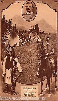 GENERAL JOHN PERSHING GERONIMO APACHE INDIAN FIGHTER ANTIQUE NEWS POSTER PRINT - K-townConsignments
