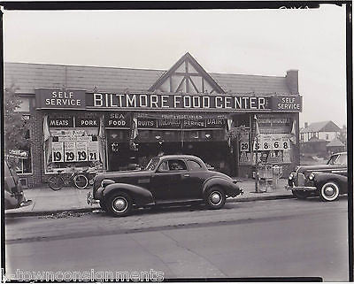 BILTMORE FOOD CENTER VINTAGE 1930s GROCERY STORE W/ OLD CARS & BICYCLES PHOTO - K-townConsignments