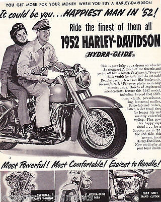 HARLEY DAVIDSON HYDRA GLIDE VINTAGE GRAPHIC ADVERTISTING POSTER PRINT - K-townConsignments
