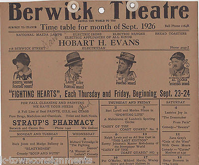 BERWICK THEATRE EARLY 1920s ACTORS SILENT MOVIES SCHEDULE LOBBY CARD POSTER - K-townConsignments