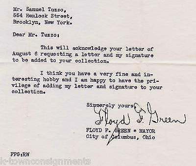 FLOYD GREEN COLUMBUS OHIO MAYOR 1940s AUTOGRAPH SIGNED STATIONERY LETTER - K-townConsignments