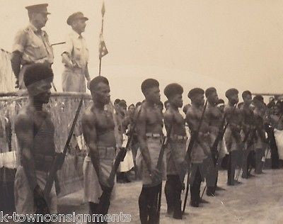 FRENCH BLACK AFRICAN MEN SHIRTLESS SOLDIERS W/ COMBAT RIFLES MILITARY SNAPSHOT - K-townConsignments