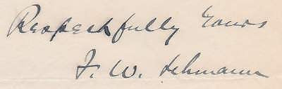 FREDERICK LEHMANN US SOLICITOR GENERAL ANTIQUE AUTOGRAPH SIGNED STATIONERY 1905 - K-townConsignments