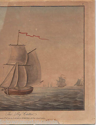 THE SLY CUTTER CLIPPER SHIP ANTIQUE HAND COLORED NAUTICAL ENGRAVING PRINT 1800 - K-townConsignments